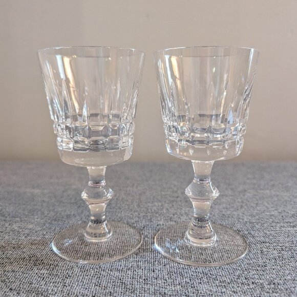 Unmarked/Geometric/"Quadrata Style" Crystal Wine Goblets, Set of 2 - Picture 1 of 4